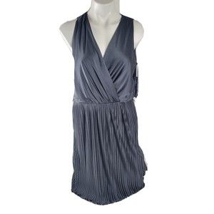 NWT RALPH LAUREN Slate Gray Sleeveless Pleated Jersey Fit & Flare Dress Size 12P